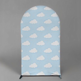 FiVan Arched Backdrop for Birthday Baby Shower Party Decoration Arch Wall Stretchy Fabric Cover Photography Background 2.5x6ft White Clouds Background
