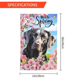Spring Black Labrador Dog Cherry Blossom Floral Garden Flag 12x18 Inch Welcome Party Decoration Yard Flag For Holiday Season Outdoor