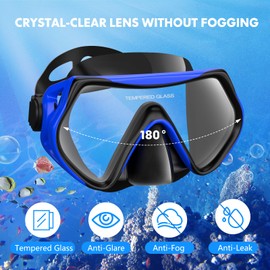 Snorkeling Gear for Adults, Dry-Top Snorkel Set Scuba Diving mask, 180°Panoramic Wide View Professional Snorkeling Gear Breathing Freely Snorkel Mask (Purple+Blue)