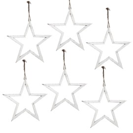 A&B Home Set of 6 Distressed White Star Ornaments - Decorative Wooden Hollow Star Hanging Ornaments, Rustic Holiday Décor, Christmas Tree Decoration Mantel Wreath Tabletop Accent, 11.8" x 1.2" x 11.8"