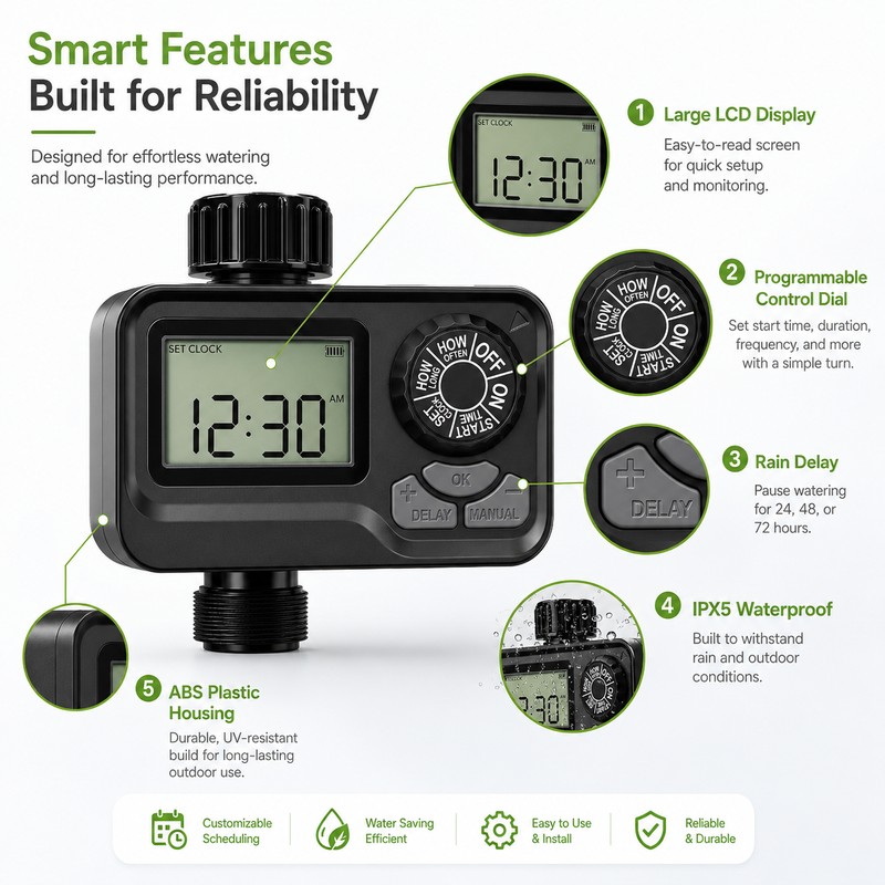 Programmable Sprinkler Timer for Lawn & Garden – Dual Outlet