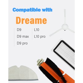BBT BAMBOOST - Piezas de repuesto para Dreame D9, D9 max, D9 pro, L10, L10 pro, filtros, cepillos principales, cepillos laterales, almohadillas para orejas de limpieza de ropa, accesorios (paquete de 13)