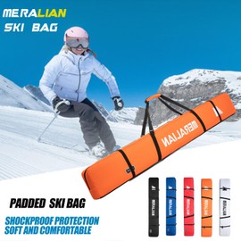 MERALIAN Padded Ski Bag,Waterproof Full Padded Single Ski Travel Bag with Adjustable Shoulder Strap. (Orange, 170 cm)