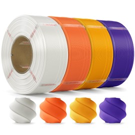 MarsWork PLA Filament 1.75mm PLA 3D Printer Filament(Refill),4kg Refill for Reusable Spools(8.8lbs),Premium Quality 3D Printing Filament for Bambu lab 3D Printers,White+Orange+Dark Yellow+Purple