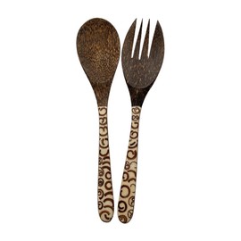 VIE Salad Servers, Coconut Wood with Cinnamon Inlay, 30x7cm