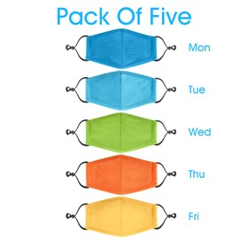 comfso Kids Face Masks Reusable Washable - 5 Pack Cloth Kid Masks for Boys Girls Children with Adjustable Earloops Cotton Breathable School Child Mask for 7-12 Years Old