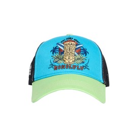 King Kerosin Honolulu Men's Trucker Cap Mesh Cap Honolulu Hawaii Tiki Embroidery Stitching Retro Vintage Tropical Snapback Surfer Cap Honolulu, turquoise