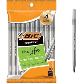BIC Round Stic Xtra Life Black Ballpoint Pens, Medium Point (1.0mm), 10-Count Pack of Pens, No. 1 Selling Ballpoint Pens (Pack of 12, 120 Count Total)