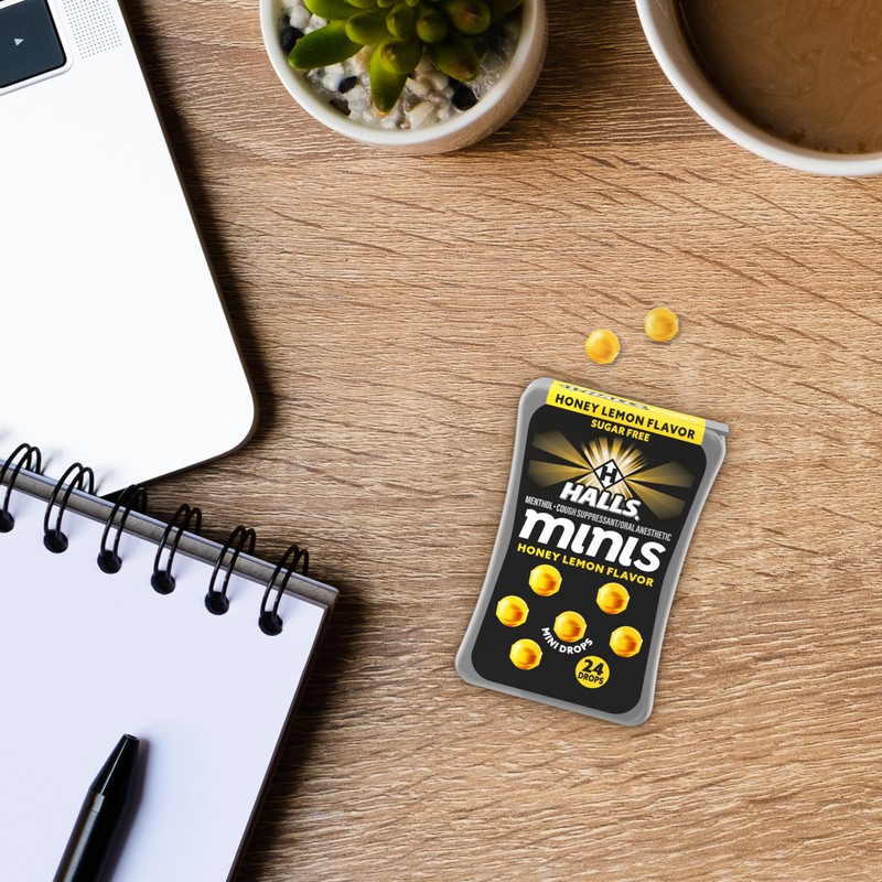 HALLS Minis Honey Lemon Flavor Sugar Free Cough Drops, 48