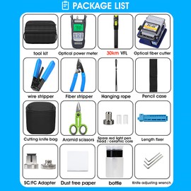 9 in 1 Fiber Optic Termination Tool Kit FTTH Cable Cold Welding Tool Set with 6S Optical Fiber Cleaver and Visual Fault Locator VFL 30KM with -70~+10dbm Y710A 2 in 1 OPM Fiber Optic Tool kit