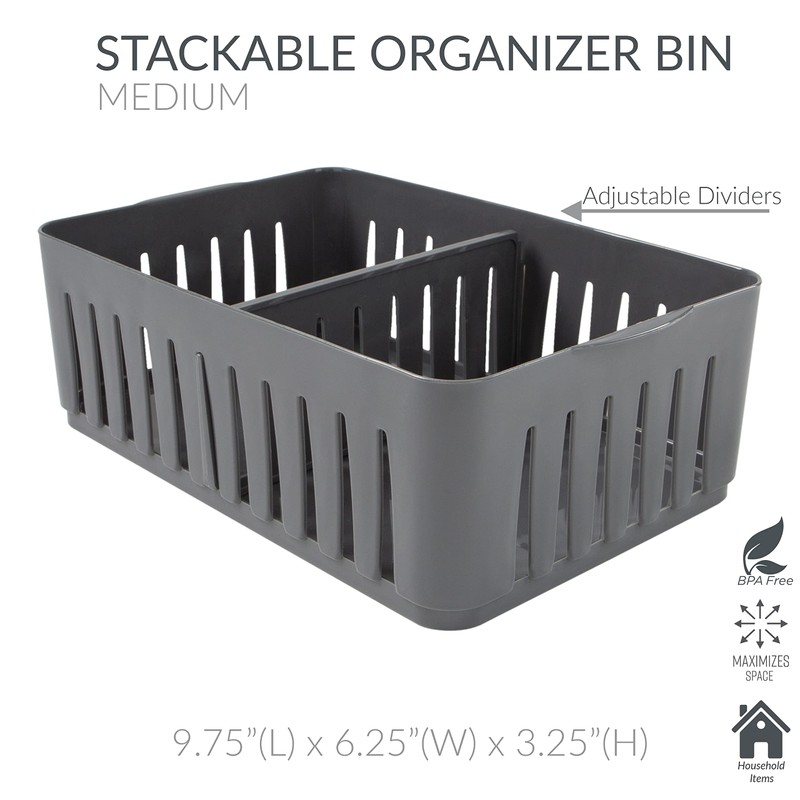 Simplify Cestino impilabile a 3 scomparti con divisori regolabili, organizer