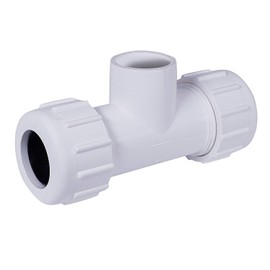 Midline Valve 597DU100 PVC Compression Tee Pipe Fitting with Solvent Branch; 1''; White Plastic