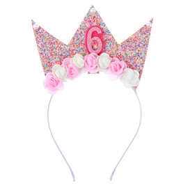 Yolev Birthday Crown Headband For Girls Flower Birthday Tiara 6th Birthday Decorations Girl Pink Hair Band 6 Year Old Princess Tiara Headpiece Happy Birthday Party Decorations Accessory