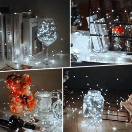 4 Pack Fairy Lights Battery Operated, 16.4 Ft 50 LED Starry Fairy Lights with Auto Timer Dark Green Copper Wire Twinkle Lights IP65 Waterproof for Wedding Bedroom Easter (Cool White)