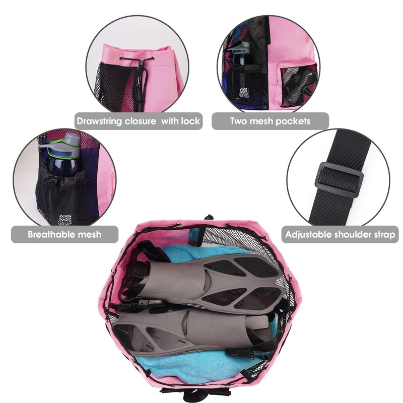 WANDF Swim Bag Mesh Drawstring Backpack with Wet Pocket Beach