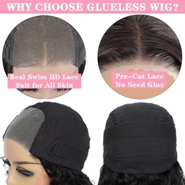 Deep Wave Glueless Wigs 14 Inch Lace Front Wigs Human Hair Pre Plucked Pre Cut 4x4 HD Lace Closure Wear and Go Curly Human Hair Wigs for Black Women Bob Wig Perruque Femme Humain Naturel 180% Density