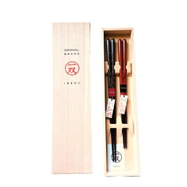 Couple Chopsticks, Wedding Gift, Paulownia Box, Chopsticks Pair, Two-Set, Luxury Chopsticks, Stylish Pattern, Wakasa Lacquer, Star Shower, Issou