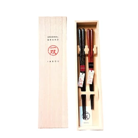 Couple Chopsticks, Wedding Gift, Paulownia Box, Chopsticks Pair, Two-Set, Luxury Chopsticks, Stylish Pattern, Wakasa Lacquer, Star Shower, Issou