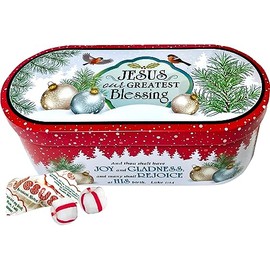 Scripture Candy, Jesus Our Greatest Blessing Christmas Tin, 4 Ounce Soft Peppermint Candy