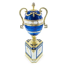 BestPysanky 1895 Blue Serpent Clock Royal Imperial Easter Egg 7 Inches