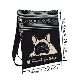 LiuenMgg Love French Bulldog Messenger Bag - Small Ethnic Pattern Printed Adjustable Strap Crossbody Zipper Phone Bag Wallet Cute Shoulder Handbag for Women