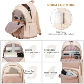 WINDARS School Backpack for Teen Girls, Cute College Backpacks for Women Students Aesthetic Bookbag Large 17.3 Inch Laptop Bag Middle School Travel Back Pack (Khaki Beige)