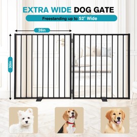 Snagle Paw Free Standing Dog Gate, 52" W x 30" H, 2 Panels, Black