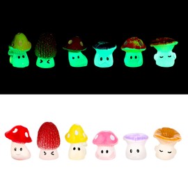 JIEYAO Pack of 12 Luminous Mini Resin Mushrooms, 1.6 x 1.4 cm Mini Colourful Mushroom Cute Small Mushrooms Decorative Luminous Mushrooms Decorative Miniature Flower Pots Plants Statue for Gardens