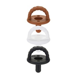 Itzy Ritzy Sweetie - Juego de 3 chupetes de silicona para recién nacidos con mango plegable y dos agujeros de aire para mayor seguridad; juego de café y crema de 3 pulgadas, edades recién nacidas y mayores