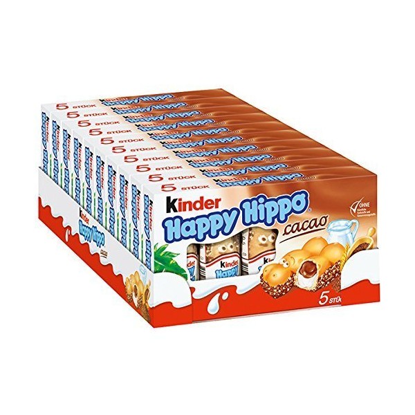 Kinder Happy Hippo COCOA CREAM Biscuits 5 count boxes (PACK OF 10)