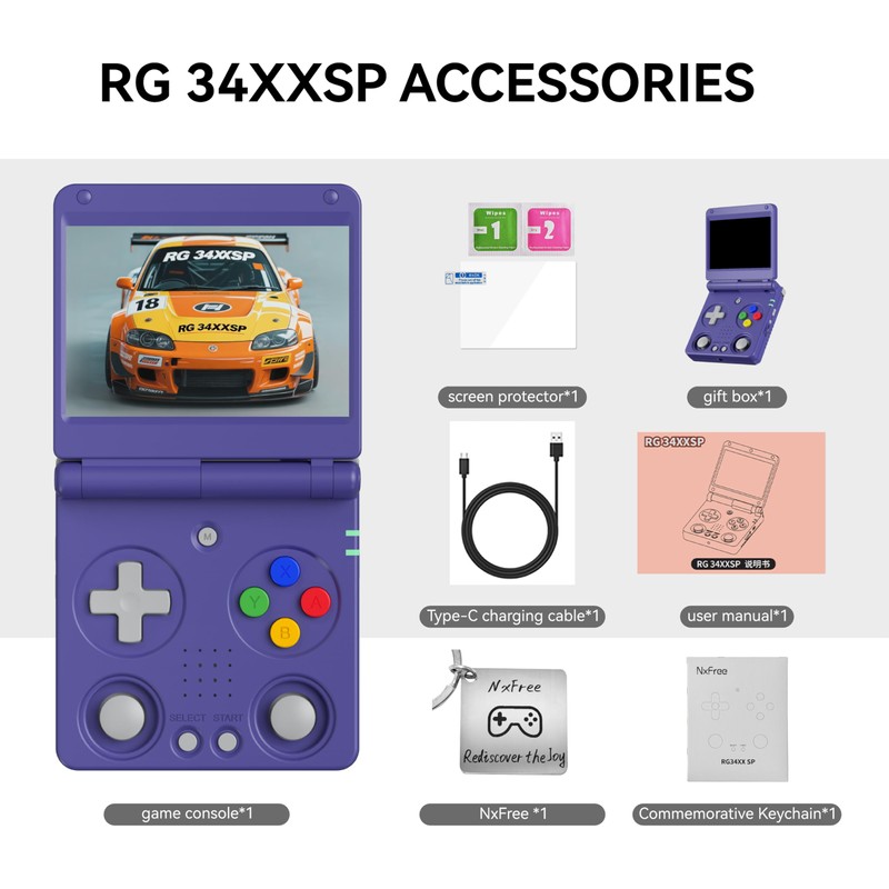 RG34XXSP, Retro Gaming Console – Flip Design, 3.4'' IPS Screen,