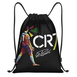 Generisch Football Motif Gym Bag, Drawstring Bag, Multi-Colour on Black, Multifunctional for Sports and Leisure