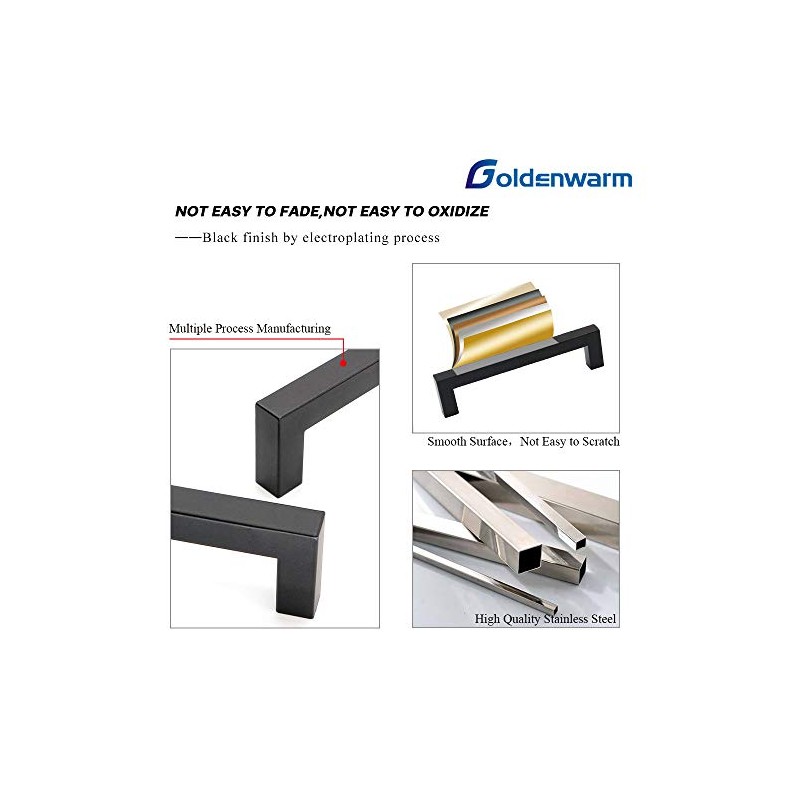 Goldenwarm 5 Pack Black Square T Bar Single Hole Knobs
