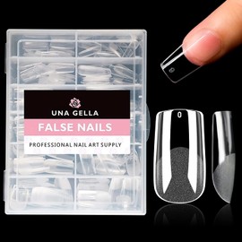 UNA GELLA Square Fake Nails 504pcs Square Gel Nail Tips Clear Press on Nails Pre-shape for Full Cover Acrylic Square Nails French False Nails For Nail Extension Nail Art, Home DIY Nail Salon 10 Sizes False Gelly Tips