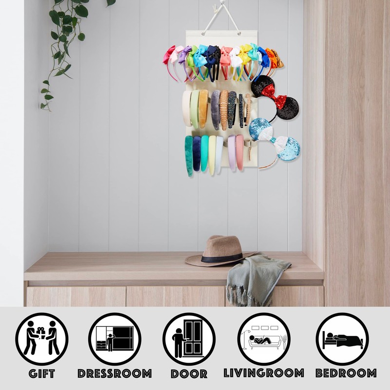 HUHYNN Hanging Headband Organizer with 30 Elastic Loops for Women