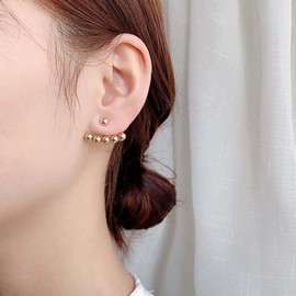 Allereya Vintage Ball Ear Jacket Earrings Gold Bead Jacket Earrings Front Back Earrings Ball Ear Climber Earrings Jewelry for Women and Girls