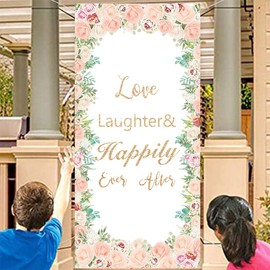 LOONELO Just Married Mr & Mrs Engagement Decorations Door Cover，Wedding Banner Backdrop Sign,Miss to Mis Banner Backdrop for Couples Love Bridal Shower Ceremony Anniversary Engagement (Pink)