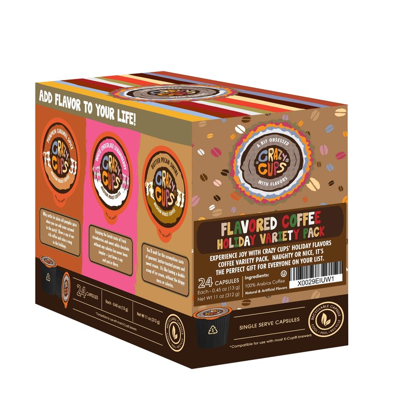 Crazy Cups Flavored Medium Roast Hot or Iced Coffee, Variety