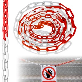 Absperrkette 15m, 6mm Warnkette Rot Weiß Kunststoff, Rot Weiß Plastikkette/Kunststoff Warnkette, Baustellensicherungskette, Kunststoff-Gliederkette zum Absperren für Warnsicherheit Parkplatz