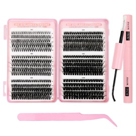 Eyelash Extensions Set, 580 Pieces Lash Extension Set, 30-40-50-60-80-100D Cluster Lashes with Bond and Seal, Eyelash Tweezers, DIY Lash Extensions for Beginners, Girls and Women (8-16 mm Mix)