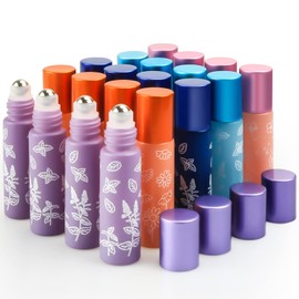 Cositina 20 Pack Essential Oil Roller Bottles,10ml Glass Roll on Bottle with Stainless Steel Roller Balls,Metal Aluminum Lid,Empty Travel Sample Roller Vial for Essential Oils-Opener,Dropper Included