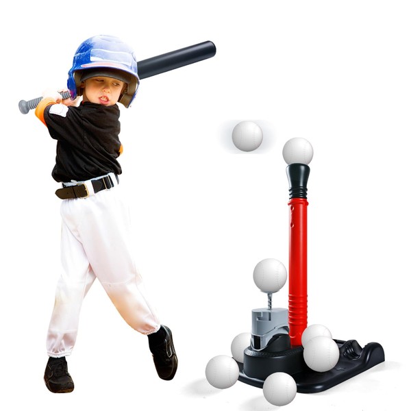 MEIJIABA T Ball Sets for Kids 3-5, Tball Set for Kids 5-8, Tee Ball Set for Toddlers 1-3, Toddler Baseball Bat Set, Boys Outdoor Sports Pitching Launcher Machine Toys