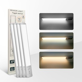 Under Cabinet Lighting, 4Pack Motion Sensor Light Indoor with 3 Color Temps, Rechargeable Under Counter Lights for Kitchen,Dimmable Closet Lights Battery Operated, 76 LED Motion Sensor Light Indoor