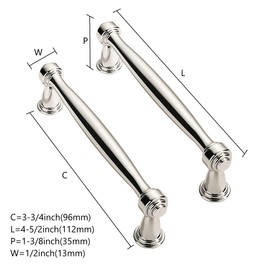 ZAUYX Solid Heavy-Duty 2 Pack 3-3/4 Inch Hole Center Vibrant Polished Nickel Cabinet pulls is Suitable for Kitchens cabinets vanities Bathroom cabinets