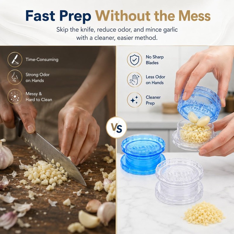 Manual Garlic Twister 2 Pcs, Clear Blue Garlic Mincer &
