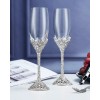 Jozen Gift Champagne Flutes - Crystal Glass Metal Base With