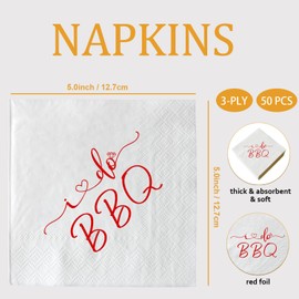 I Do BBQ Cocktail Napkins, 50 Pack Red Foil Disposable Paper Cocktail Beverage Napkins for Engagement Wedding Bar Rehearsal Dinner Bridal Shower Bachelorette Party Decorations, 3-Ply