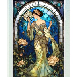 ROARING 20s FLAPPER LADY CHINOISE DAME - STAINED GLASS * COMPOSITION NOTEBOOK Journal Diary-Post Victorian Early Turn of the Century Women Lady Girl ... GIFT Homeschool Ivy League University