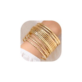WATEFOER Gold Bangle Bracelets Set for Women Boho Multilayer Stackable Textured Bracelets Indian Chunky Bangle Bracelet Wedding Jewellery Valentine's Day Birthday Gift, Metal
