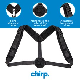 Chirp Upper Back Posture Corrector, Easy-to-Use Posture Corrector for Men and Women, Back and Shoulder Brace with Adjustable Straps, Support Brace for Spinal Alignment, Holds Up to 500 lbs. - Black